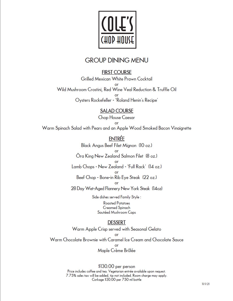 $130 Group Dining Menu
